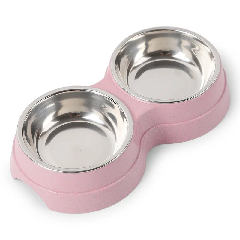 Double Stainless Steel Pet Bowls – Food & Water Feeder