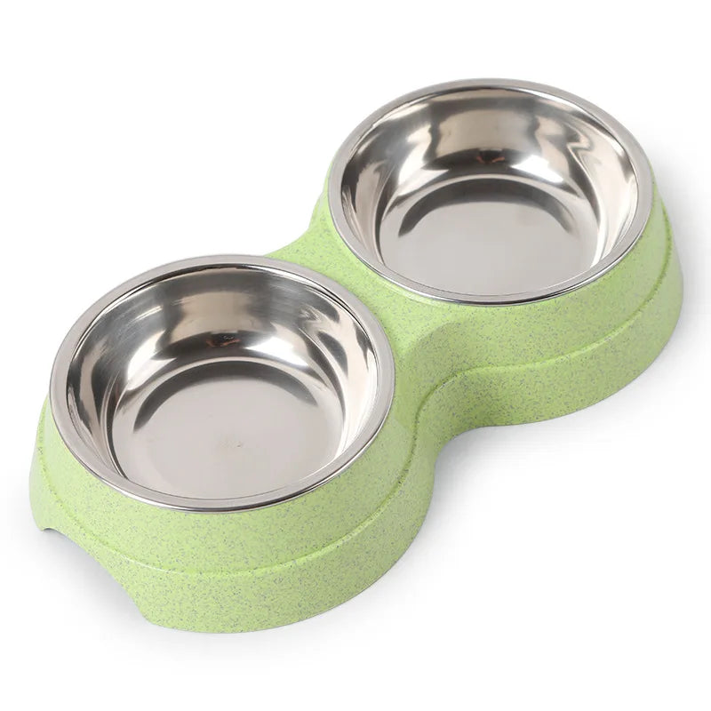 Double Stainless Steel Pet Bowls – Food & Water Feeder