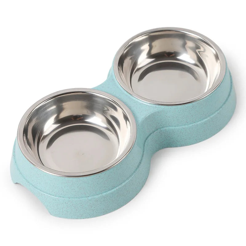 Double Stainless Steel Pet Bowls – Food & Water Feeder