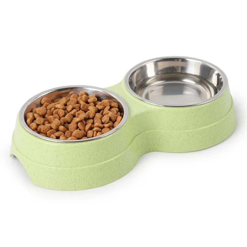 Double Stainless Steel Pet Bowls – Food & Water Feeder