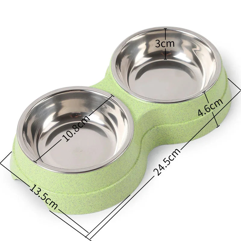 Double Stainless Steel Pet Bowls – Food & Water Feeder