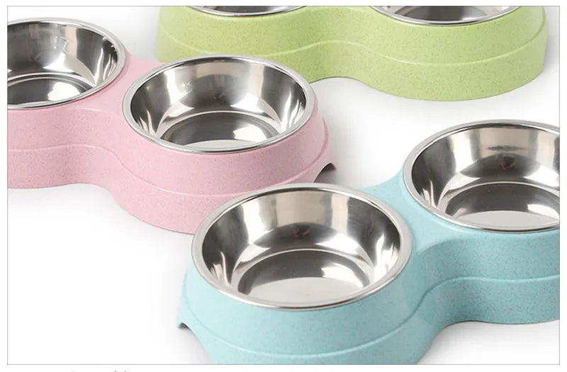 Double Stainless Steel Pet Bowls – Food & Water Feeder