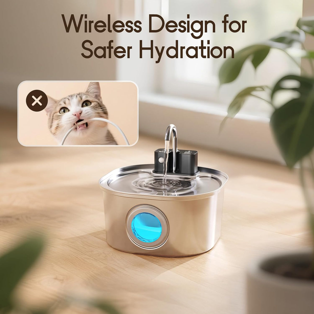 3L Stainless Steel Wireless Sensor Pet Water Fountain