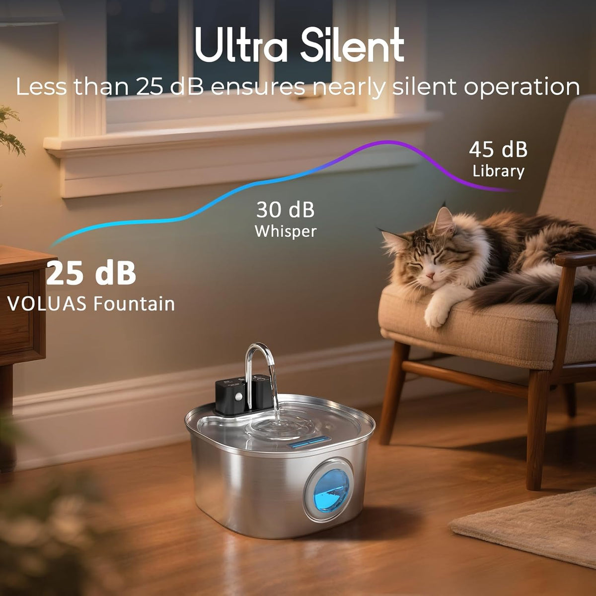 3L Stainless Steel Wireless Sensor Pet Water Fountain