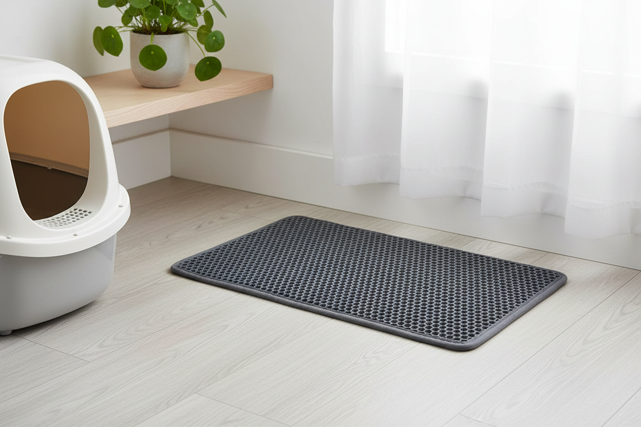 Double-Layer Waterproof Cat Litter Mat in clean home setting