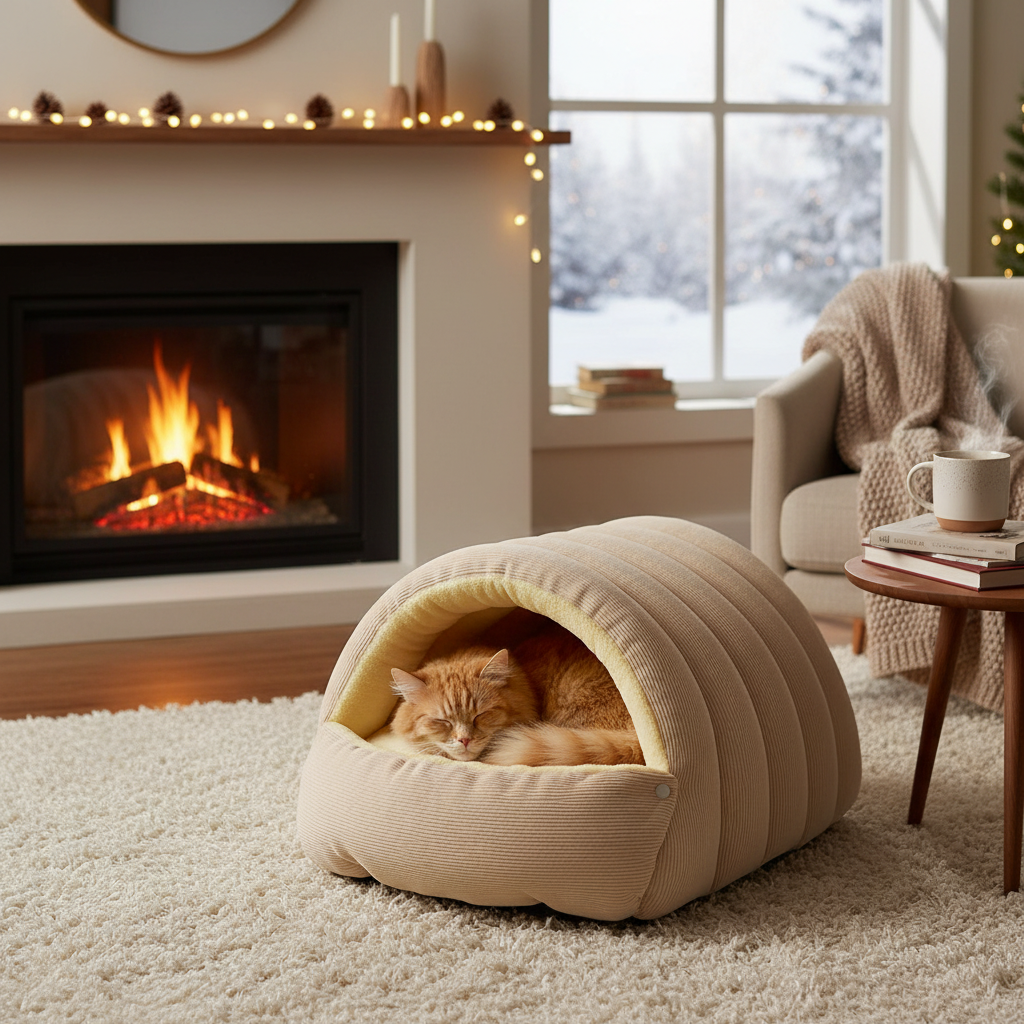 Winter Plush Cat Cave Bed